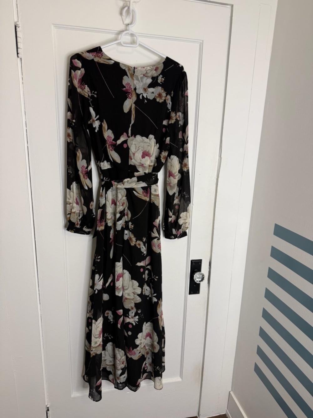 Lulu’s Blissful Thinking Black Floral Print High-Low Wrap Dress - Picture 4 of 9
